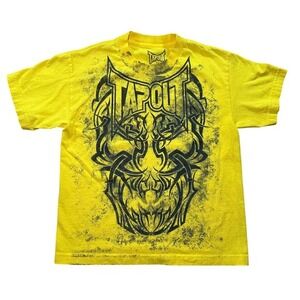 Vintage Y2K Tapout T Shirt Boys‎ Medium Yellow Graphic Skull Tribal Grunge